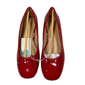 Women's 8W Joy Ballet Pumps a New Day Red Slip-on Block Heel Closed Round Toe